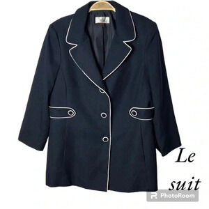 Le Suit blazer size 10,retro vibe,Y2K ,contrast piping,navy,coastal,office siren